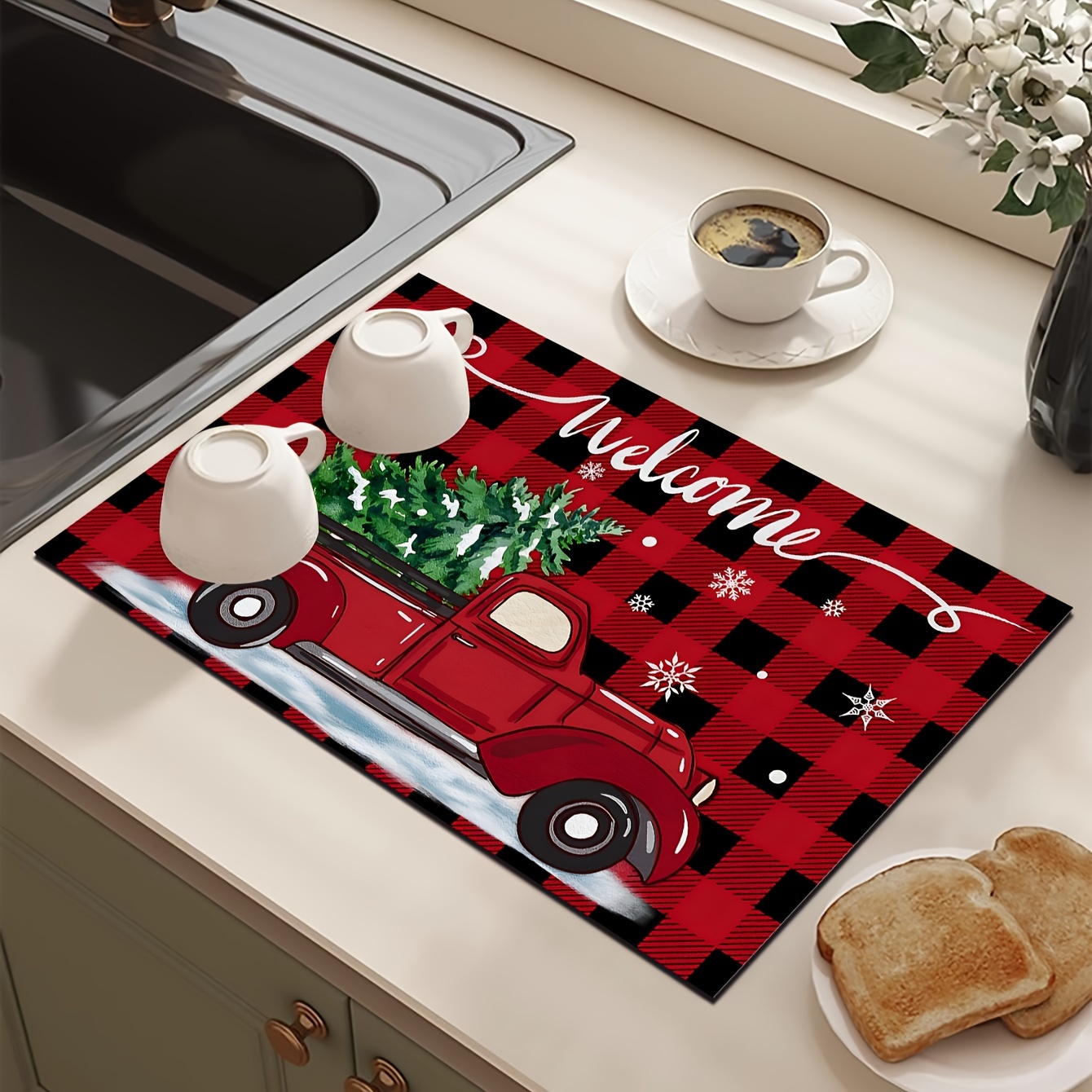 Rubber Dish Drying Mat Kitchen Countertop Red Drain Pad Non - Temu