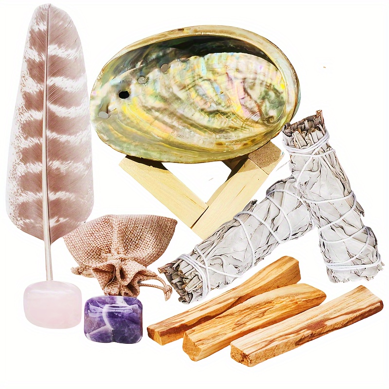 1set Home Cleansing & Smudging Kit With White Sage, Palo Santo, Abalone &  Stand, Smudge Feather - Smudge Kit With Sage Smudge Sticks