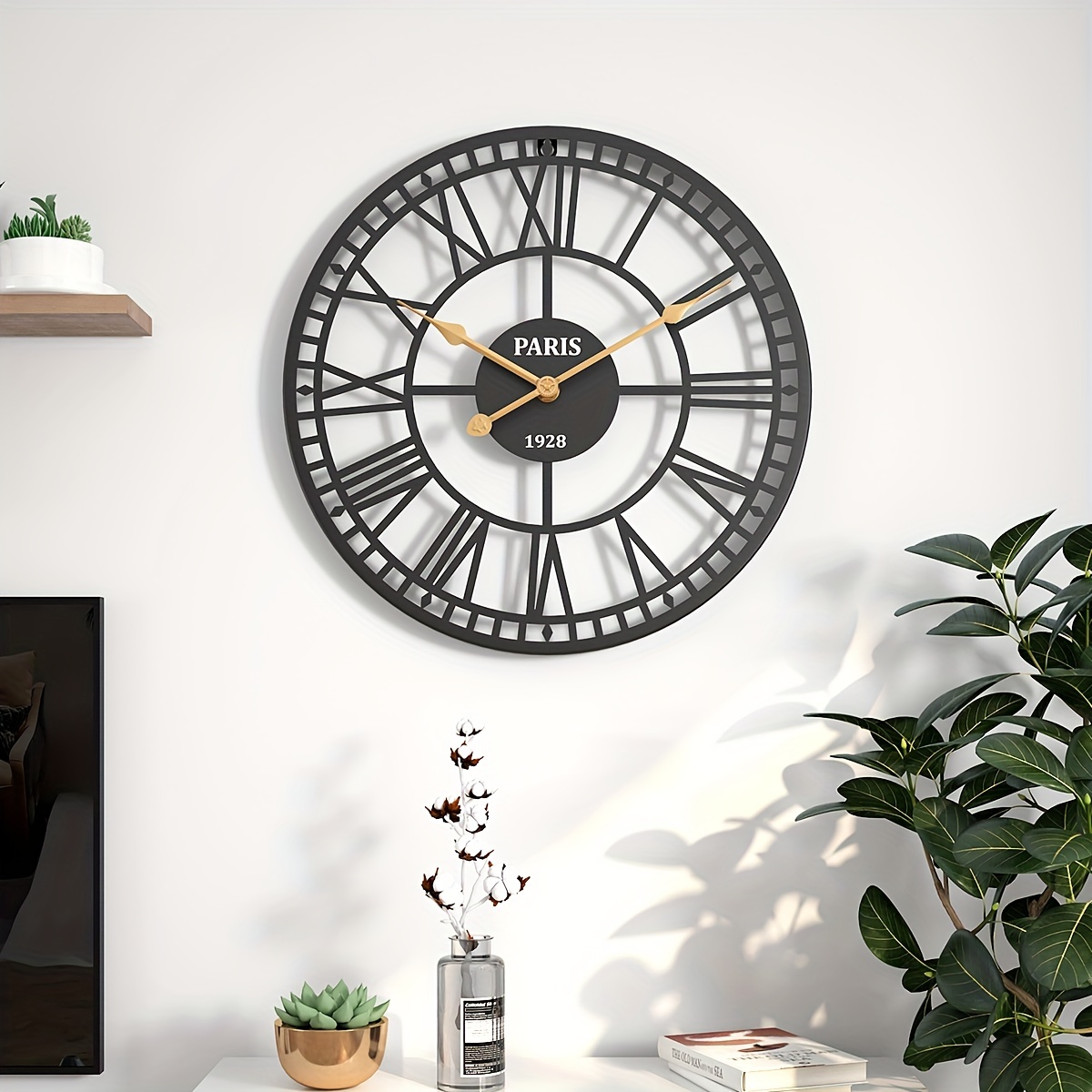 Reloj de pared grande para sala de estar, moderno reloj de pared silencioso  que funciona con pilas, relojes decorativos de 24 pulgadas sin tictac para  dormitorio, cocina, comedor, oficina, decoración de pared de metal de  cristal plateado para  