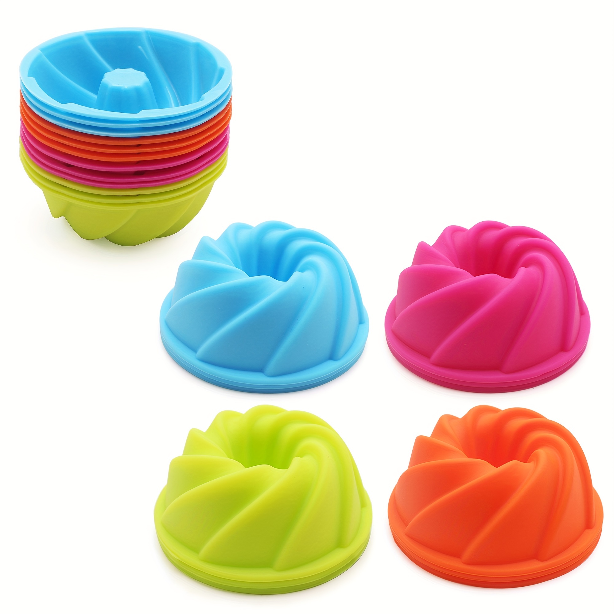 Mini Fluted Tube Silicone Baking Molds/Cake Cups, Fits Standard Muffin/Cupcake Pans, 16-Count