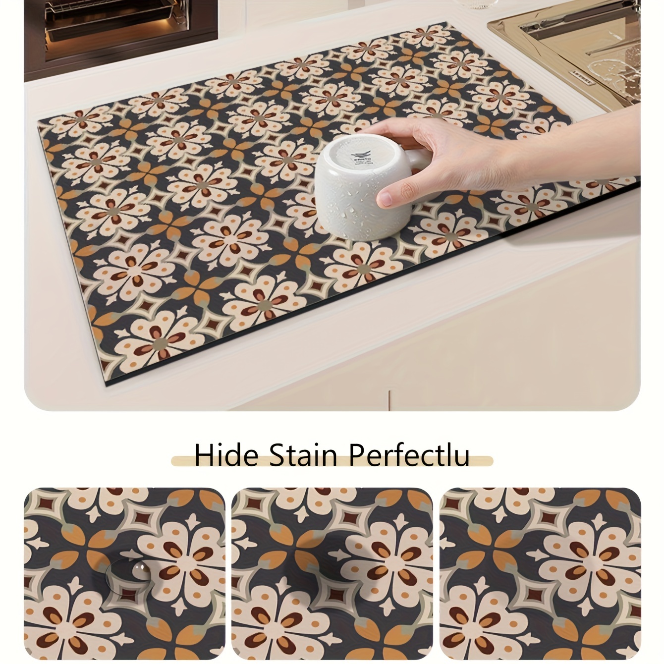 Retro Coffee Patterns Pads Rubber Absorbent Dishwashing Mats - Temu