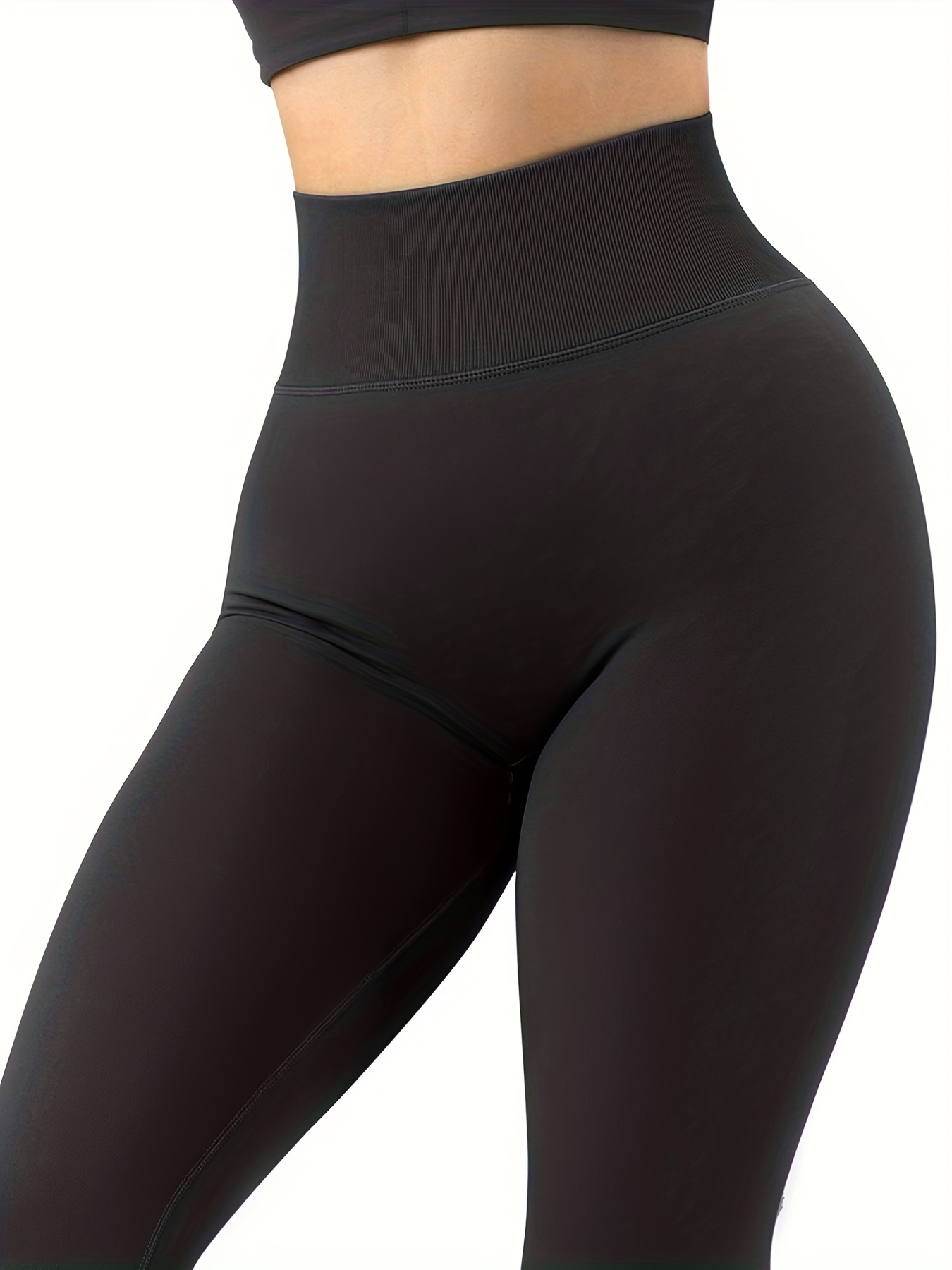 Women's Solid Color Leggings High Waist Opaque Boom Booty Seamless Yoga  Pants Wide Waistband Tights (Color : Black, Size : S) : :  Fashion