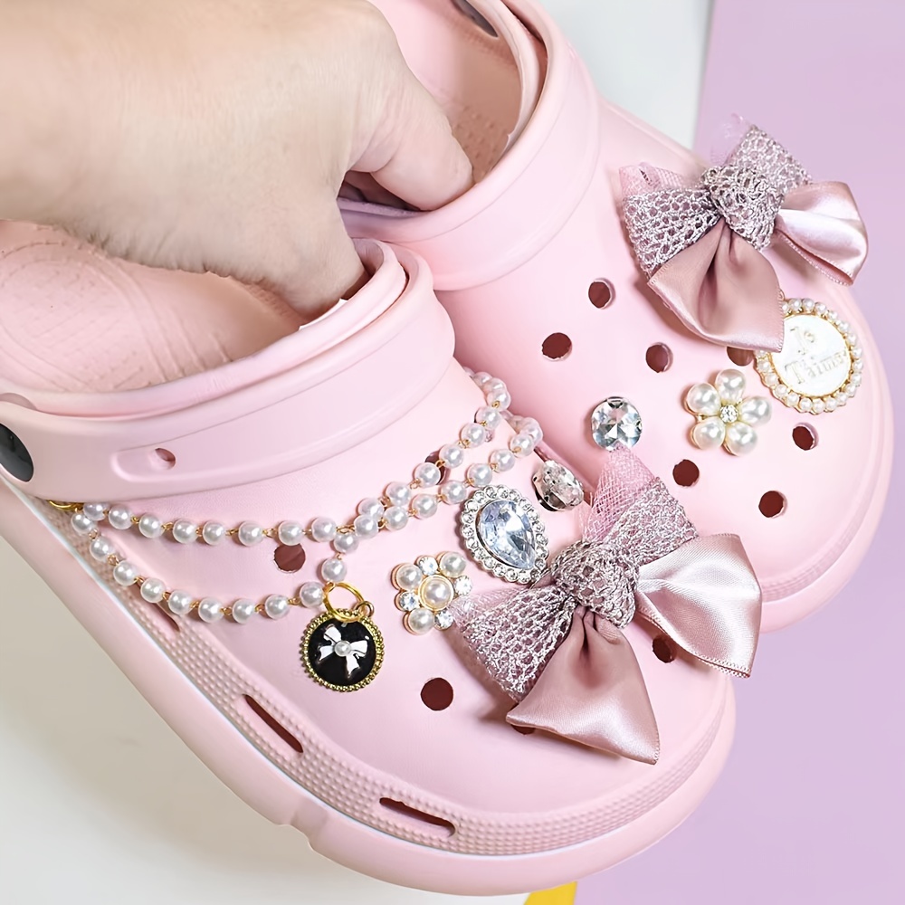 Bling Rhinestone Bow Croc Charms For Women Girls faux Pearl - Temu Japan