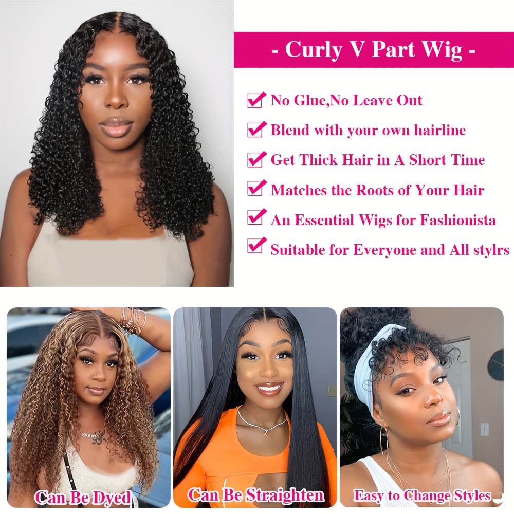 V Part Wigs Human Hair Curly Wave Human 100 Hair Wigs Women Temu