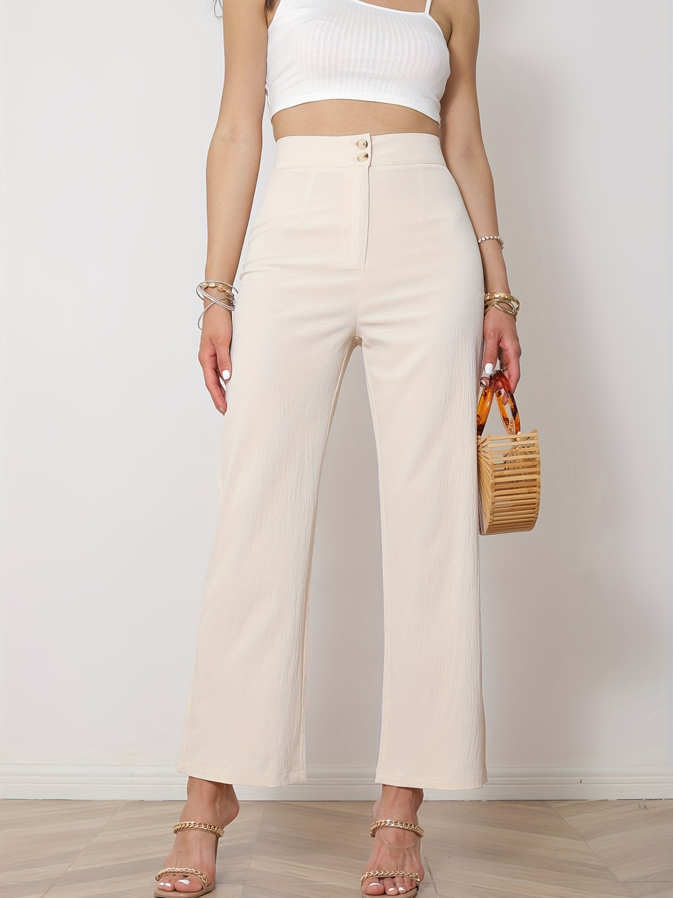 Minimalist Solid Knee Length Pants, Casual Elastic Waist Versatile Summer  Pants, Women's Clothing