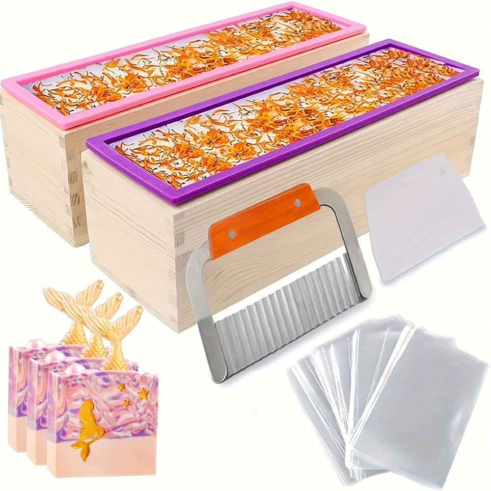 Rectangular Loaf Soap Mold Wooden Boxes 2 Cutters Bags - Temu