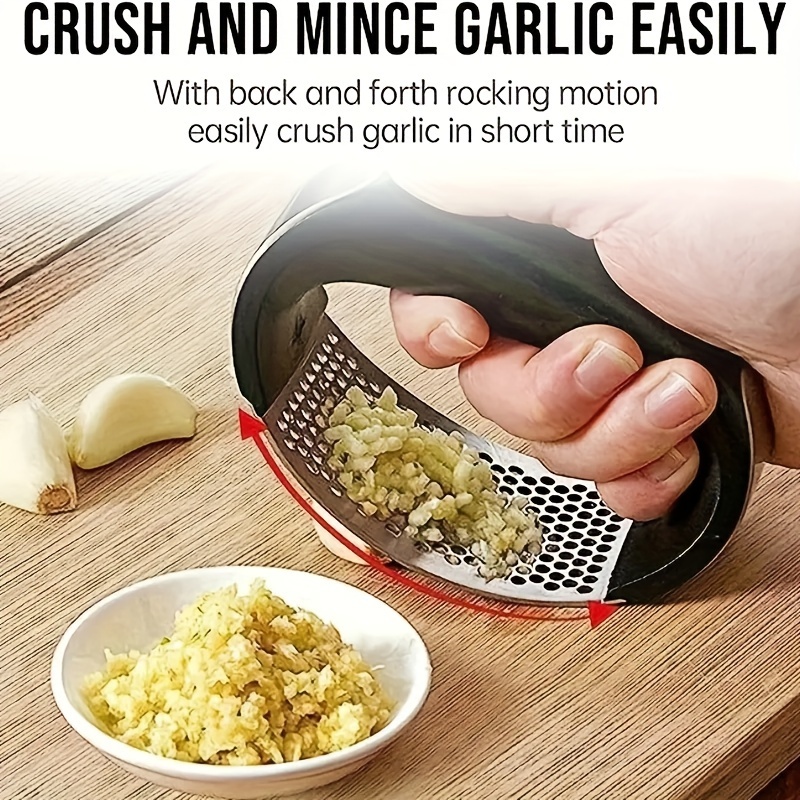 Manual Garlic Press, Black Stainless Steel Garlic Crusher