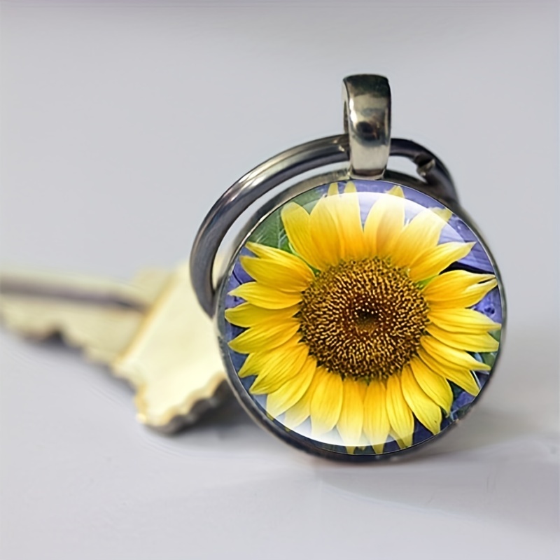 Sunflower Keychain Sunflower Key Chain Sunflower Keyring 