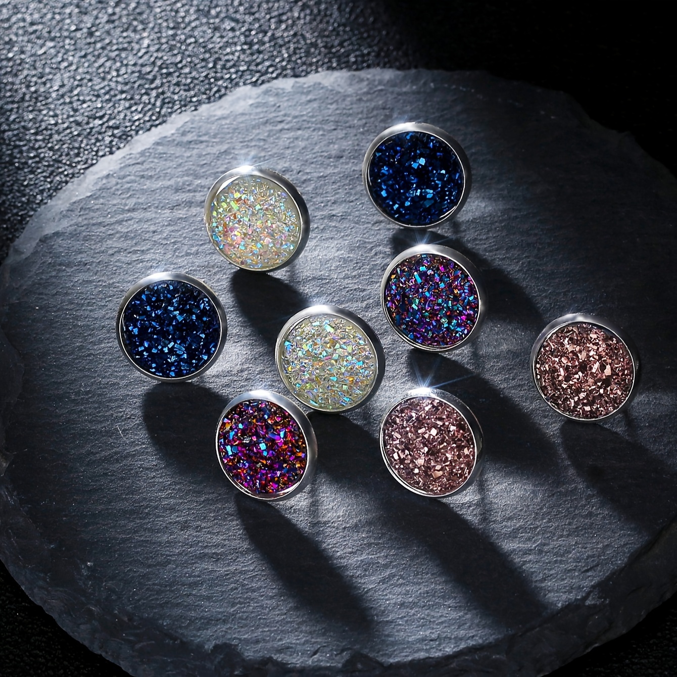 

4 Pairs/ Set Trendy Round Shiny Stud Earrings