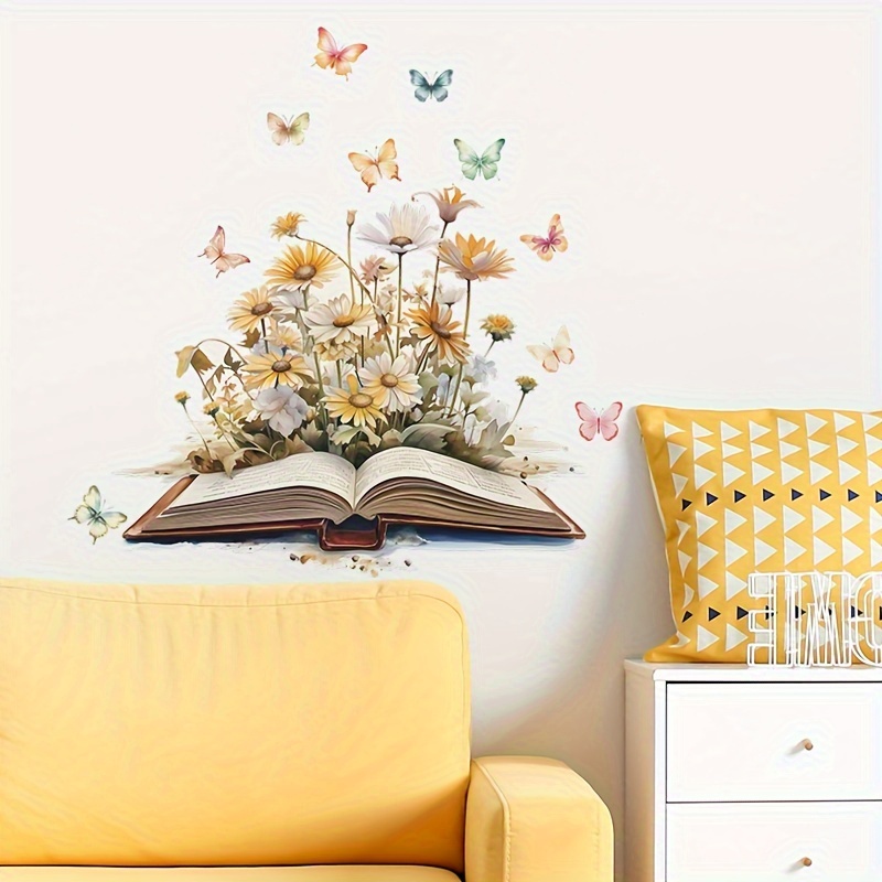 

1pc Creative Wall Sticker, Romantic Book Flower Butterfly Pattern Self-adhesive Wall Stickers, Bedroom Entryway Living Room Porch Home Decoration Wall Stickers, Removable Stickers, Wall Decor Decals