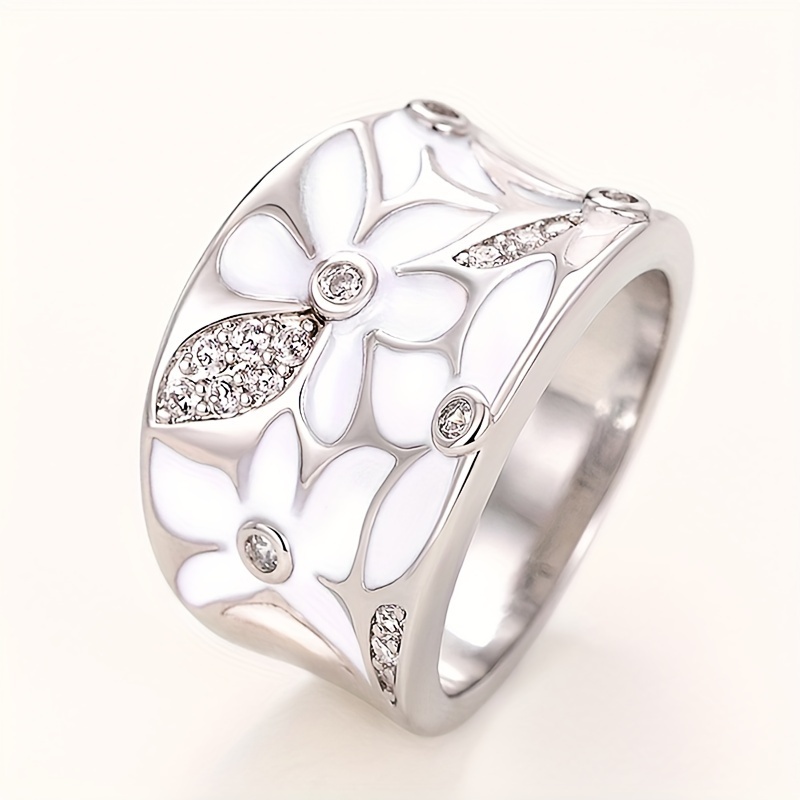 E-shop Schicker und Liebenswerter Weißer Blumenbreiter Ring im Bohème-Stil, Tägliches Mode-Kleidungsaccessoire