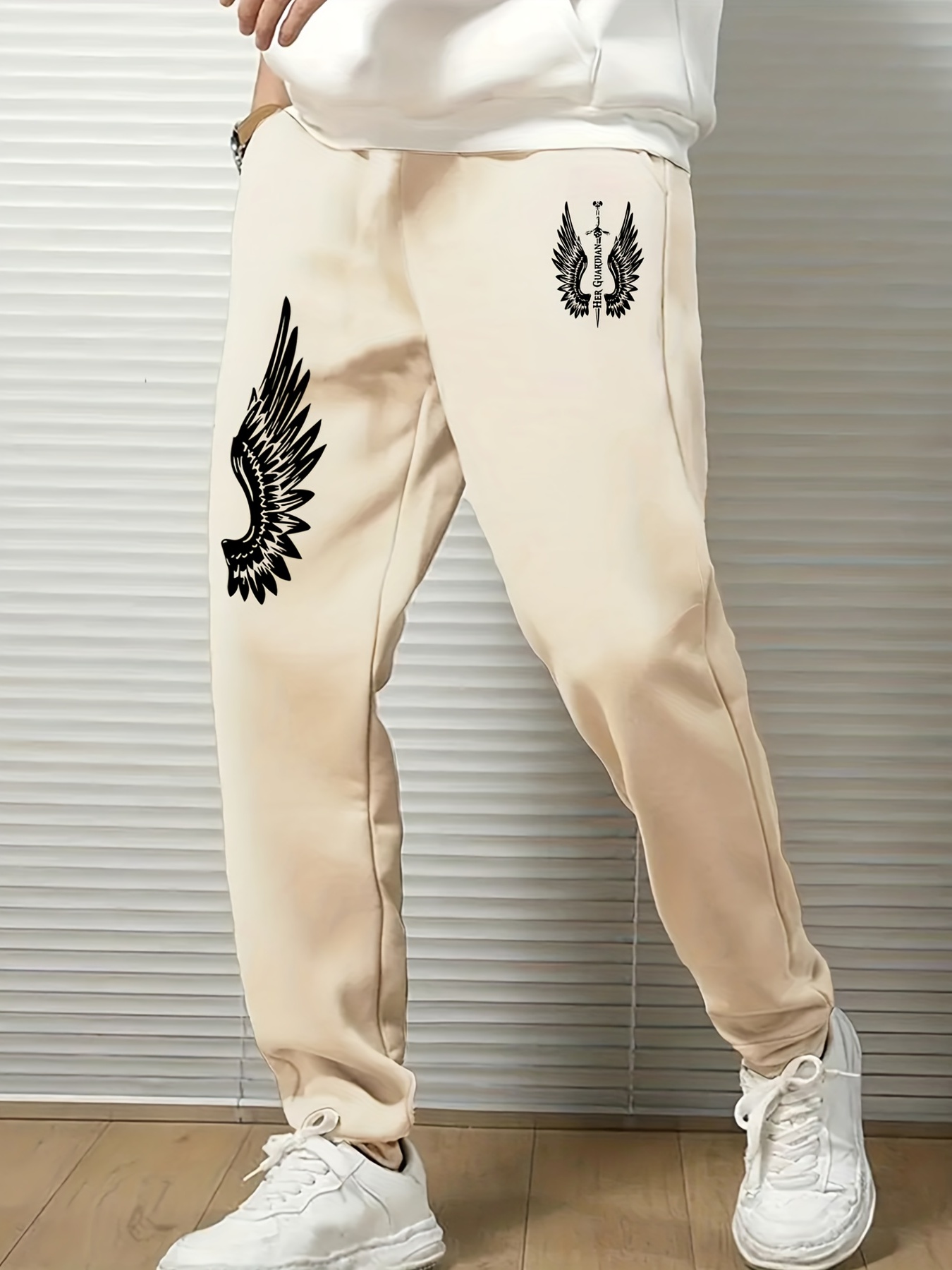 Wings Print Drawstring Sweatpants Loose Fit Pants Men's Casual