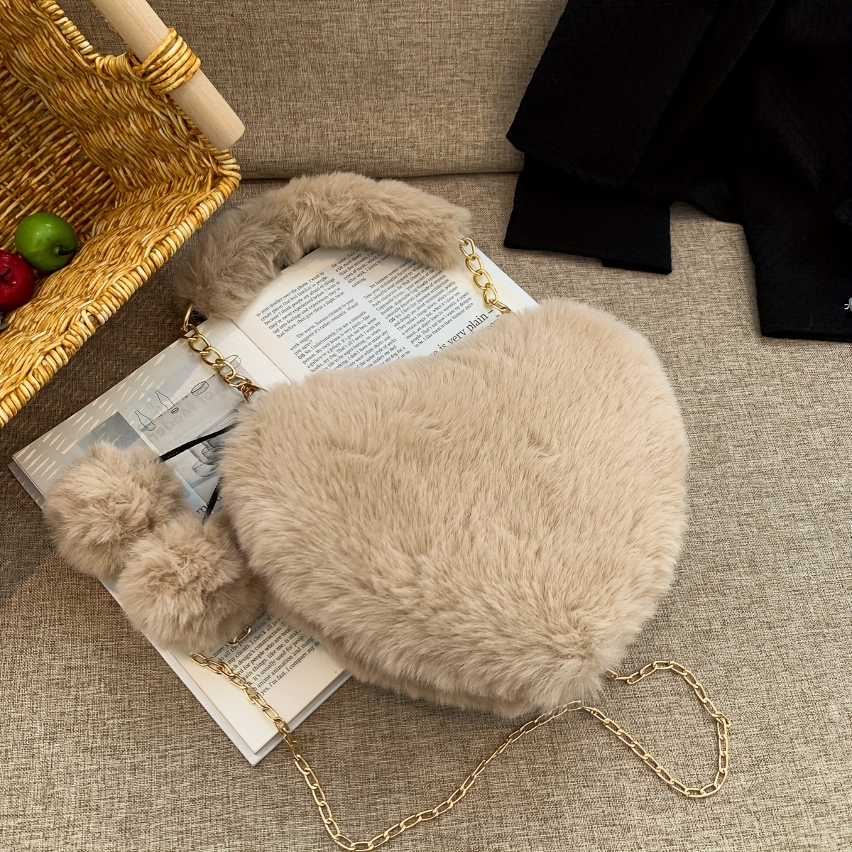 Heart Shaped Plush Handbag Fashion Chain Crossbody Bag - Temu United ...