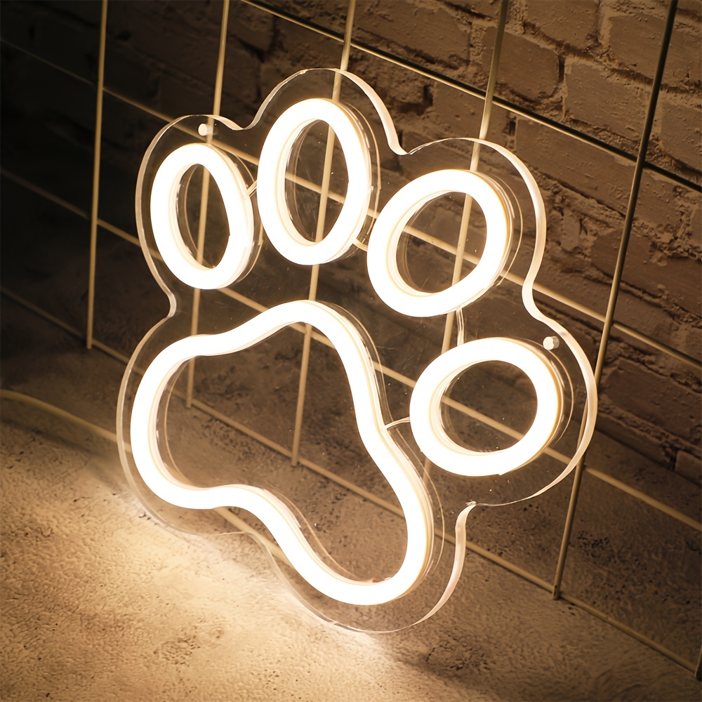 Cute Cat Paw Pattern Shape Neon Light Led Light Sign Temu