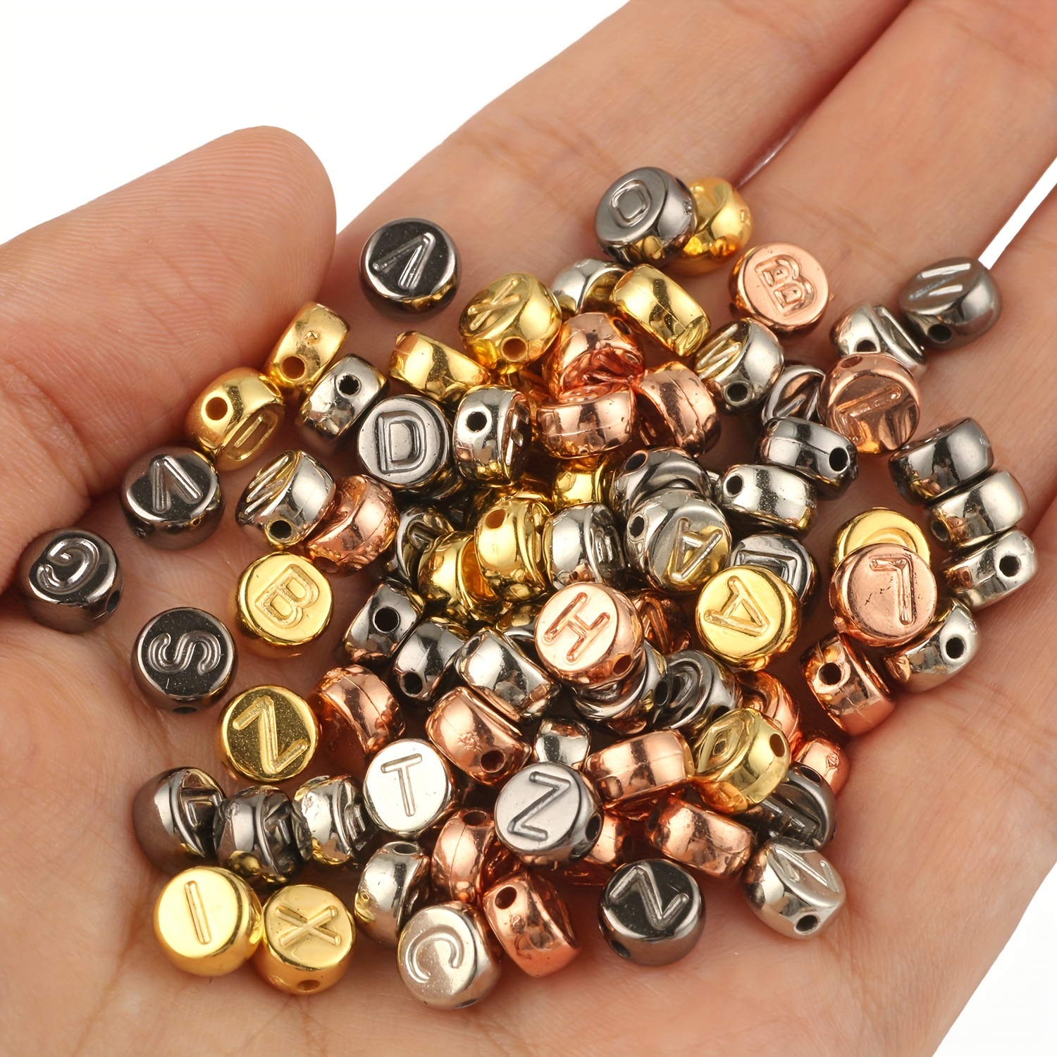 Alloy Color Ccb Round Loose Beads Alphabet Beads Alphabet - Temu