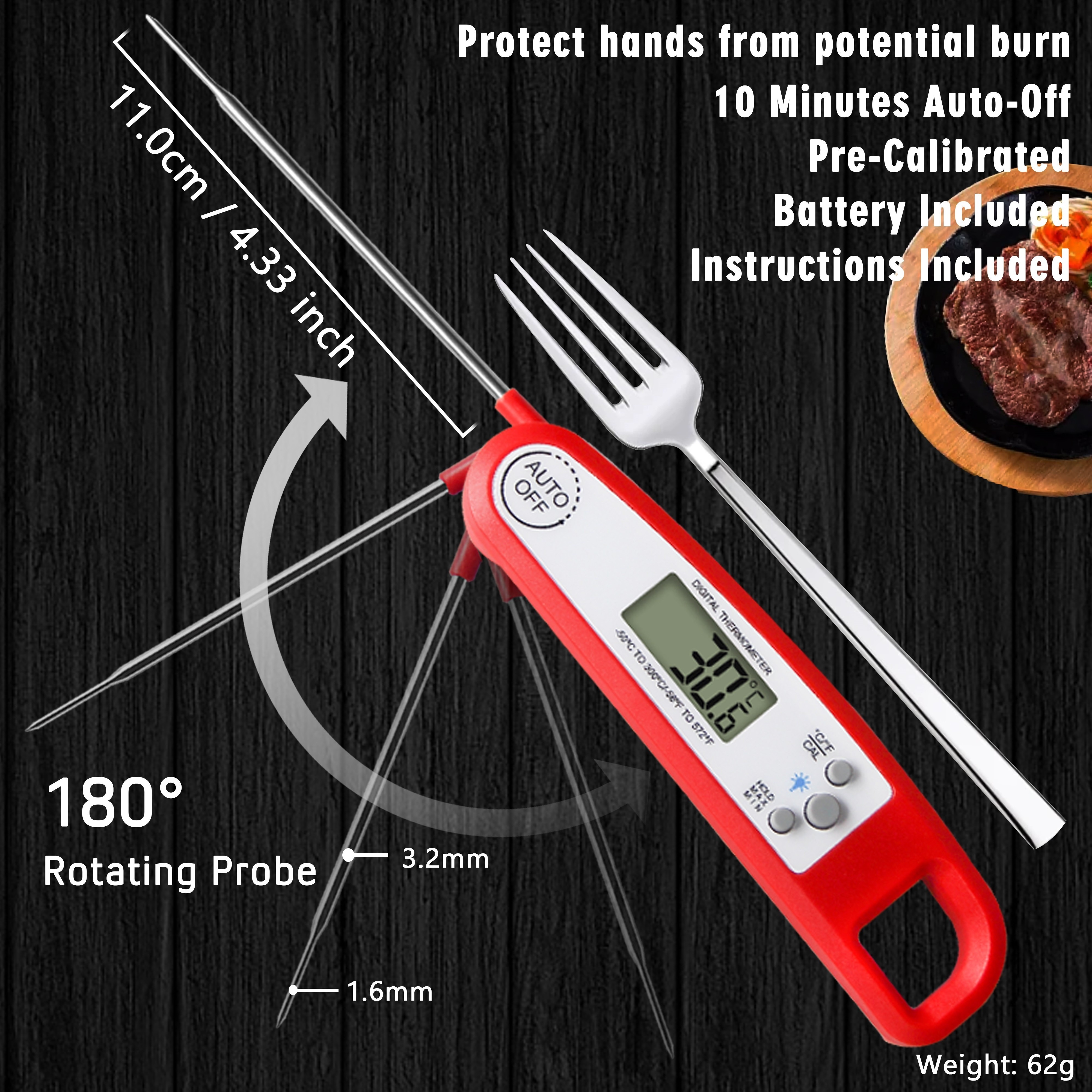 1pc Oven, Baking, Three-in-one Functional Rotatable Built-in Thermometer  With High-temperature Probe For Home Use