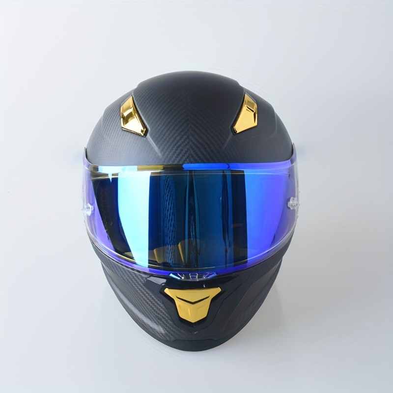 Motorcycle Helmet 3k Carbon Fiber Matte Surface Aurora Blue Lens Gold