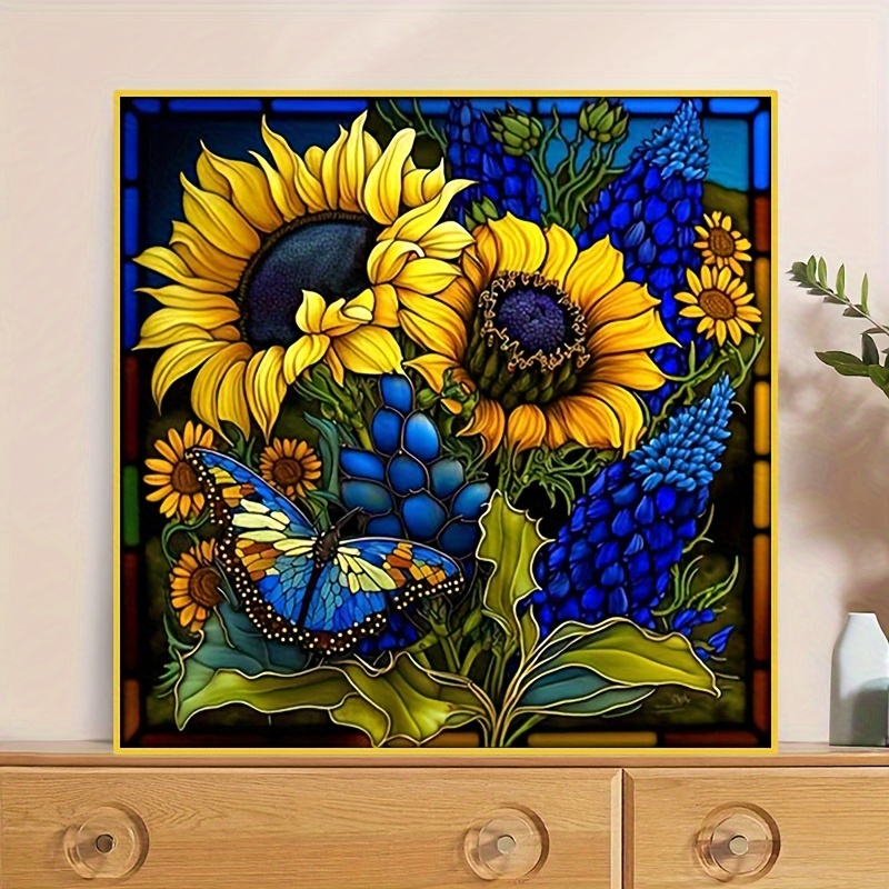 5D Diamond Painting Sunflowers and Blue Butterfly Kit