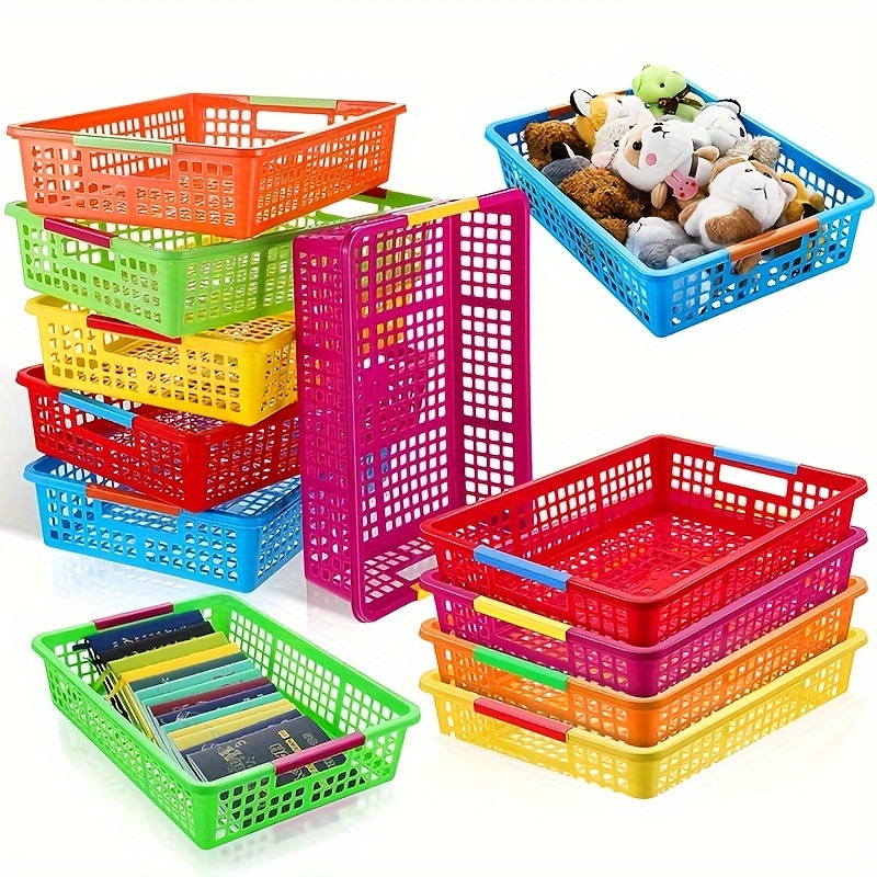 Plastic Rectangular Storage Basket, Classroom Stationery Paper Tray,  Colorful Storage Basket With Handle, School Classroom Office Supplies, 6  Colors, Christmas Gift, Halloween Gift Art & Craft Supplies - Temu