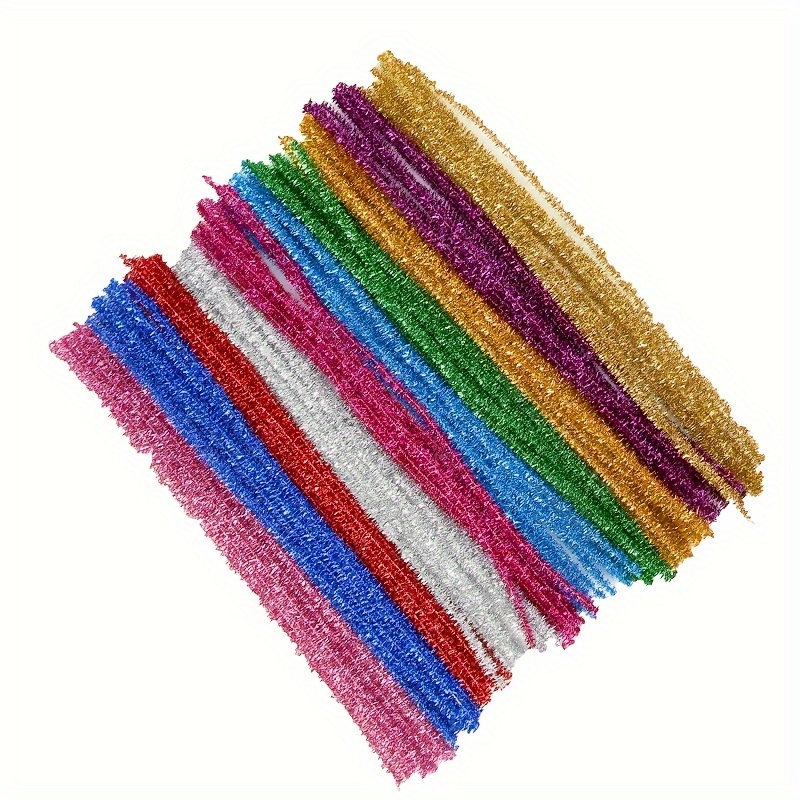 100Pcs Glitter Pipe Cleaners,Chenille Stems Metallic Sparkle Craft