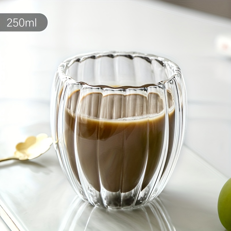 350ml Stripe Double Wall Glass Heat Resistant Glasses Water Cup Breakfast  Oatmeal Milk Coffee Cup Hisky Espresso Mug