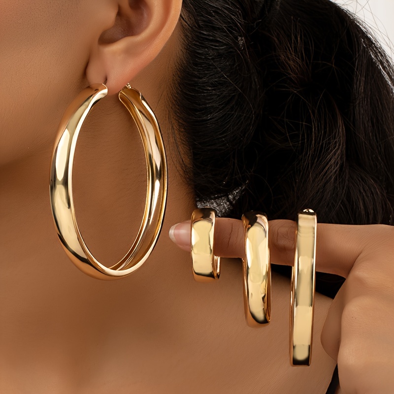 Luxurious Mesh Hoop Earrings Sparkling Golden Alloy 18k Gold - Temu