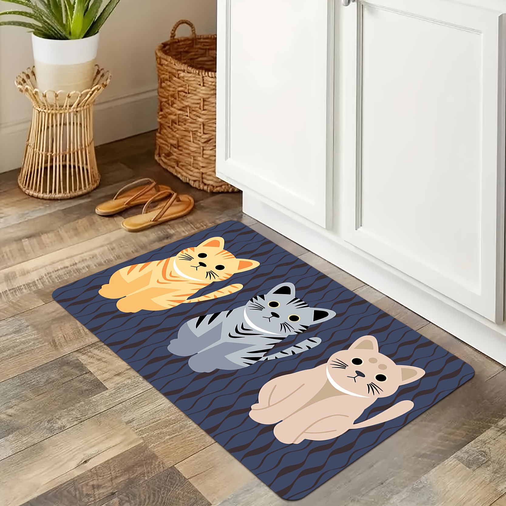 Everso Cartoon Floor Mats Cute Cat Print Bathroom Kitchen Carpets