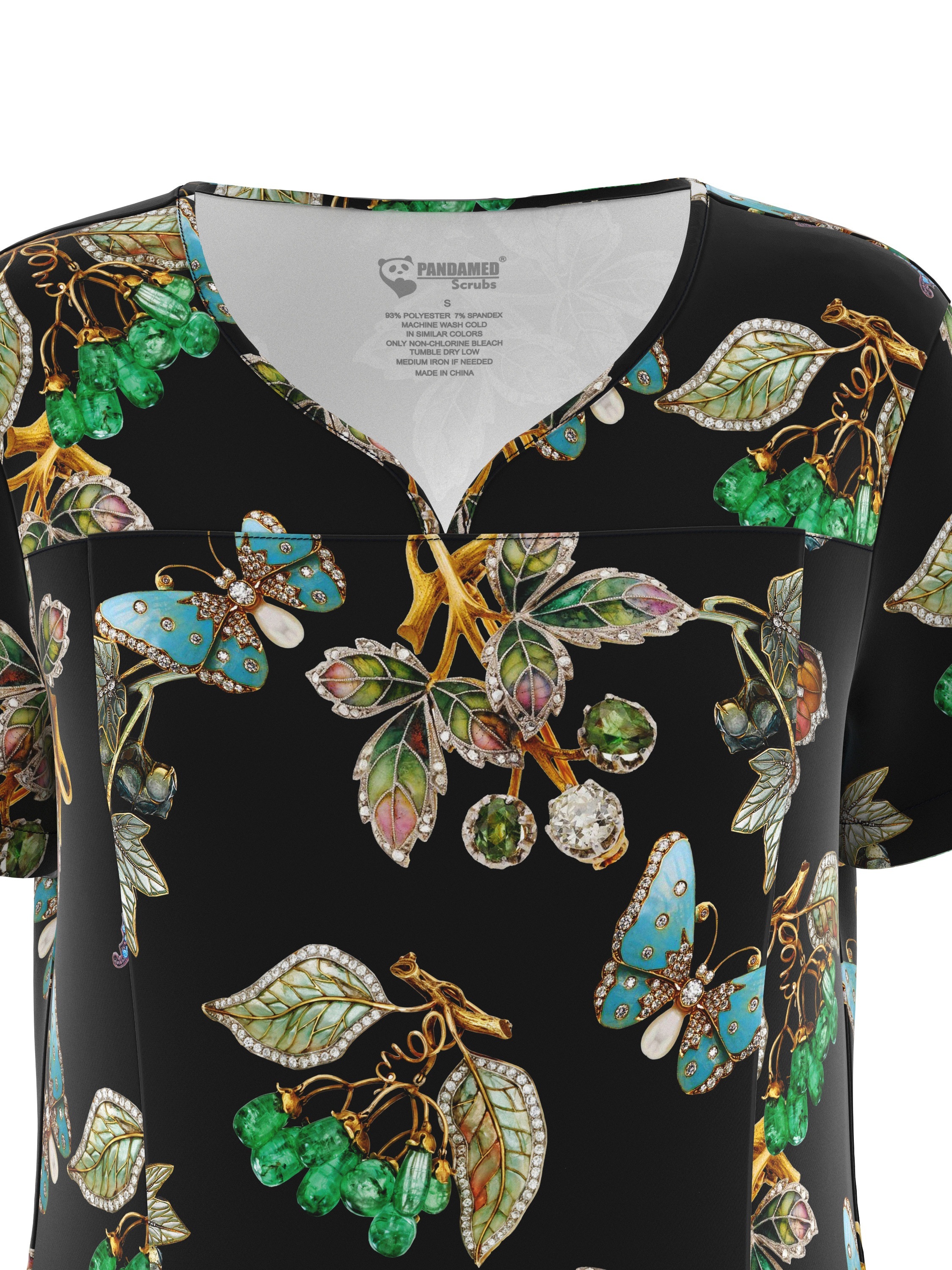 Leaves Butterfly Print Stretchy Scrubs Top Functional - Temu Canada