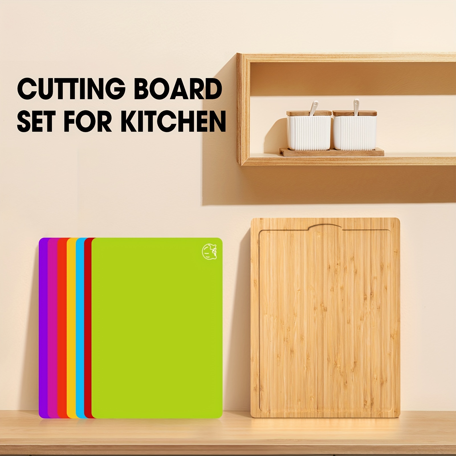 Bassetts Bamboo Wood Cutting Board Set With 6 Color-Coded Flexible Cutting  Mats With Food Icons - Chopping Board Set