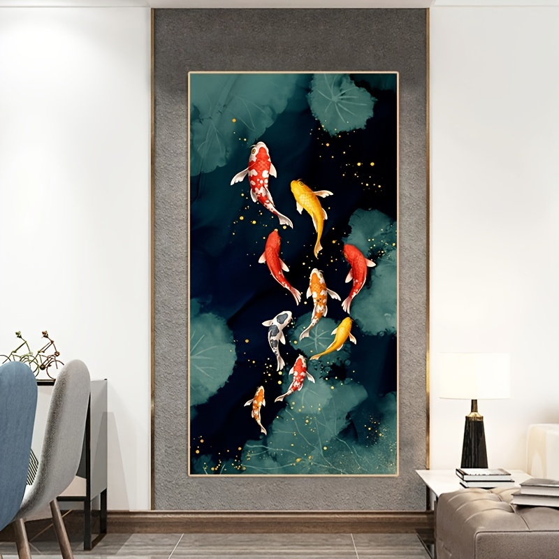 Canvas Painting Abstract Koi Fish Oil Painting Wall Art - Temu