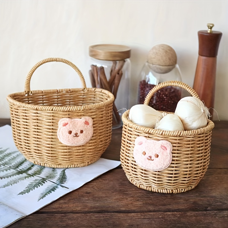 Plastic Rattan Woven Storage Basket Kitchen Wall Hanging - Temu