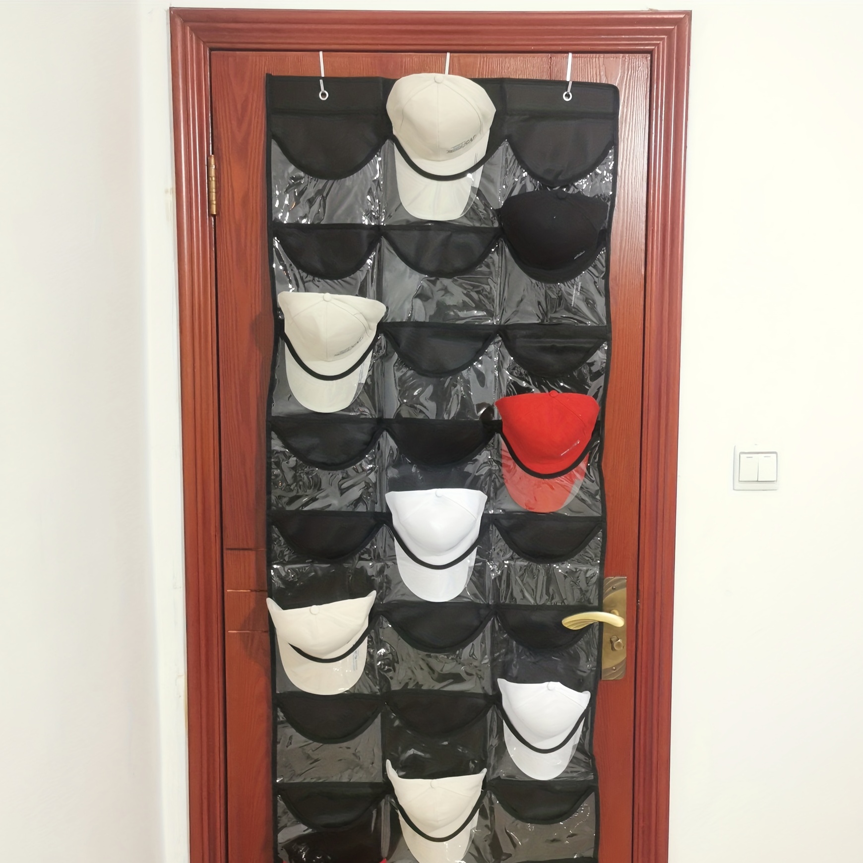 1pcの帽子収納ハンギングバッグ 7/14グリッドの壁掛けとドア掛けの帽子