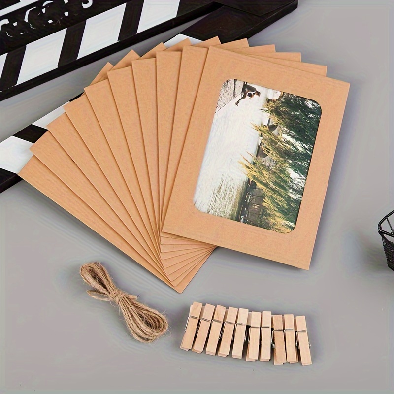 4x6 inch Photo Frame Paper Photo Frame with Wood Clips and Hemp