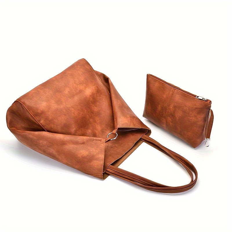 Image of Retro 2 Set Shoulder Bags With High Capacity, Metal Button Handbags, Solid Color Tote Bags For Women, Ideal For The Beach