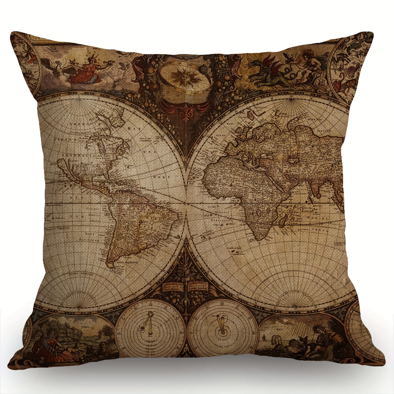 

1pc, Old Map In 1720s Nostalgic Style Polyester Cushion Cover, Pillow Cover, Room Decor, Bedroom Decor, Sofa Decor, Collectible Buildings Accessories (cushion Is Not Included)