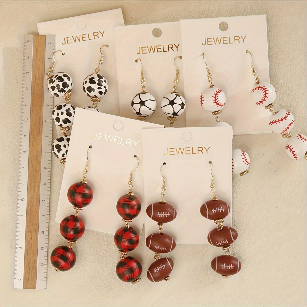 1 Pair Round & Heart-Shaped Wooden Earrings, Creative Baseball Basketball Rugby Football, Soccer Pattern Sports Earrings,Temu