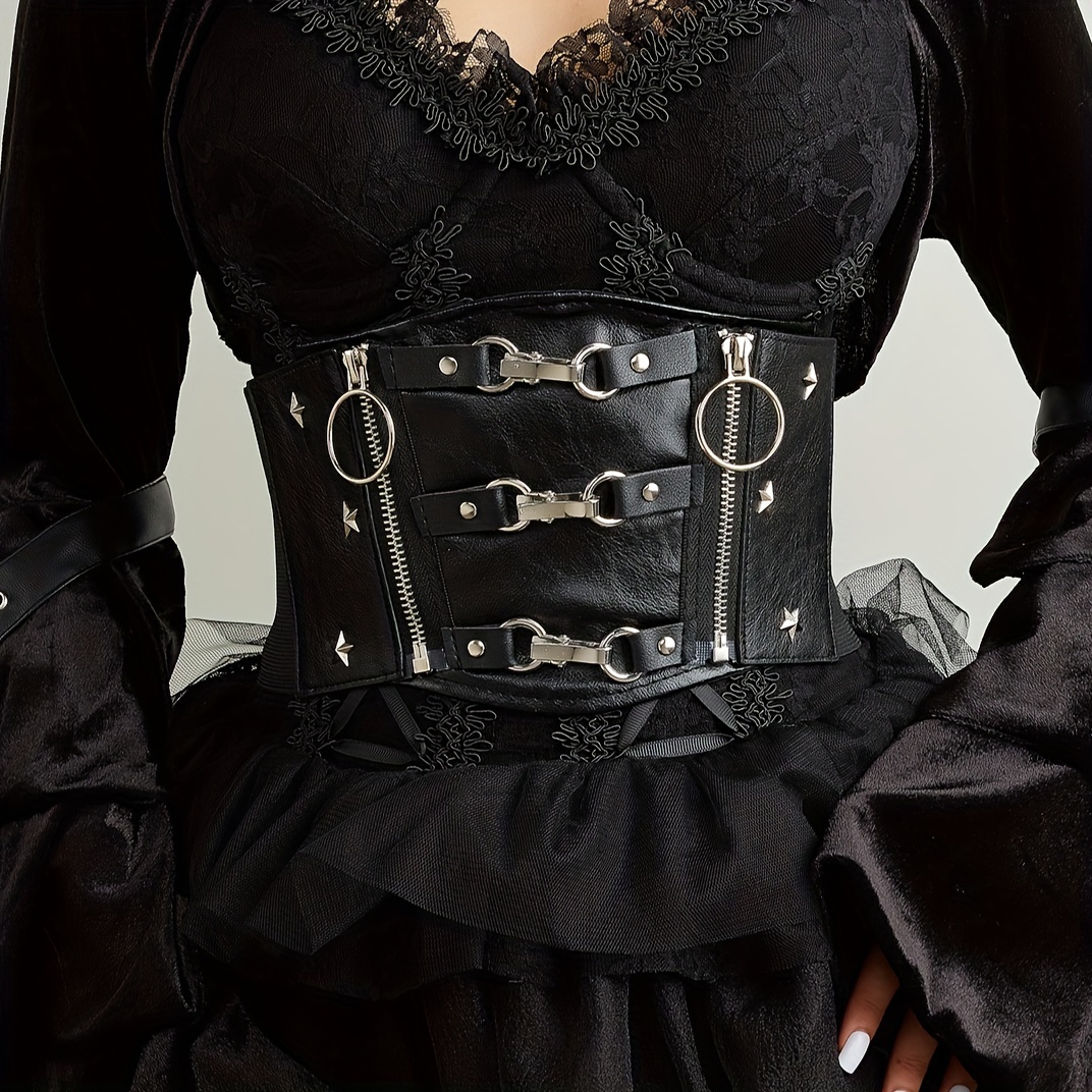 Fashion Lady Steel Bone Corset Gothic Steampunk Buckles Rivet Halte