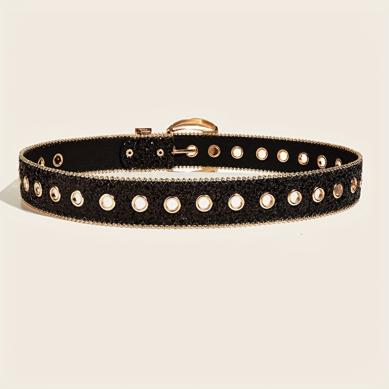 Punk Sequin Glitter Belt Eyelet Hollow Out Hip Hop Belt Unisex