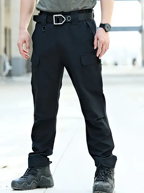 Black Cargo Pants Fashion Mens Solid Drawstring Pocket Sports