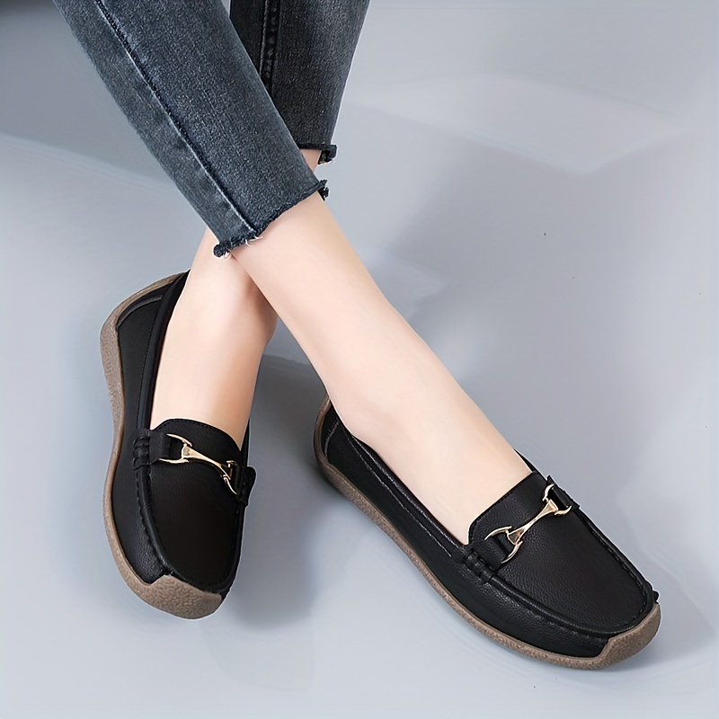  Women's Loafer Casual On Flat Shoes Classy and Comfortable  Slip On Flat Shoes (Black Leather 5.5)