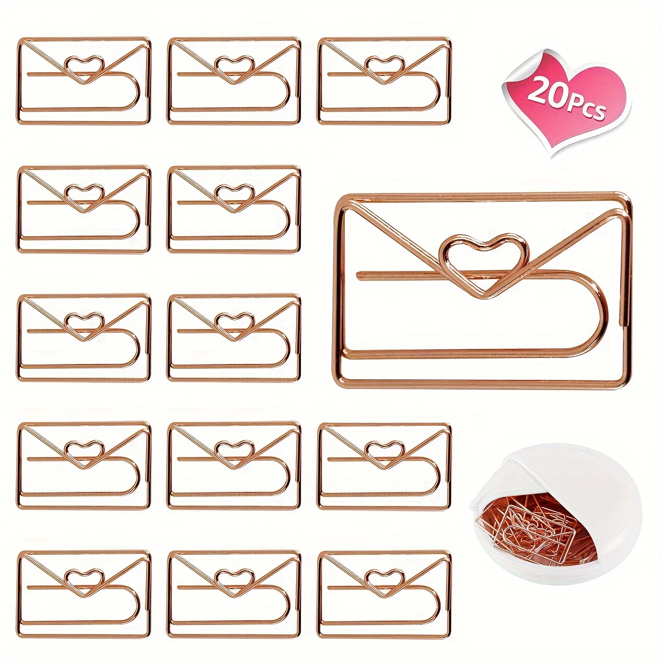 

20pcs Envelope-shaped Paper Clips, Rose Golden, Interesting Cute Paper Clip Bookmarks For Planners, School Gifts, Wedding Decorations, File Note Clips For Office And School Party Invitations