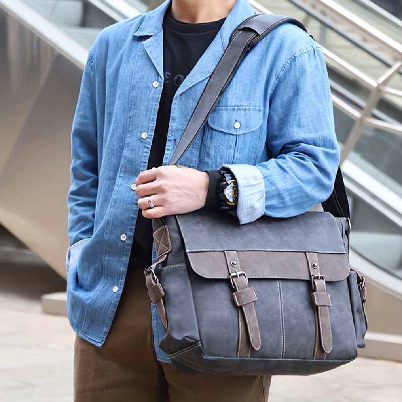 Bag-Age Men's Areo Messengerbag, Black, Multifunctional Pu Leather  Messenger Bag, Vintage Handbag Purse Shoulder Crossbody Side Bag Outdoor  Travel