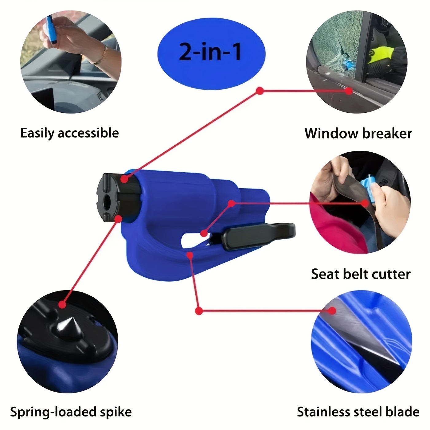 2 in 1 emergency car escape tool safety belt cutter metal safety hammer save your life in an emergency details 5