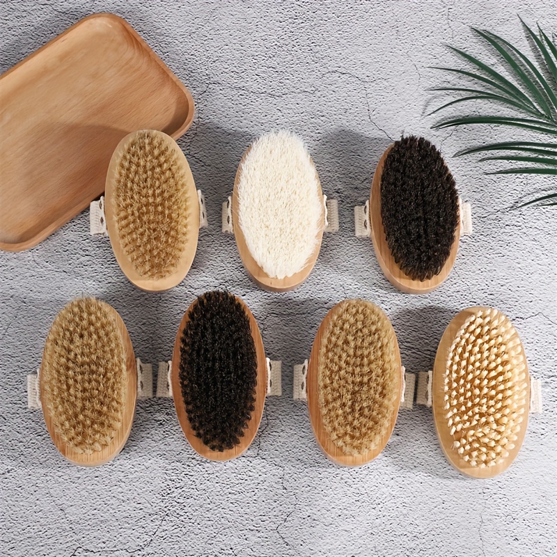 Cepillo de ducha con cerdas naturales – Cepillo de baño largo de bambú para  cepillado húmedo o seco – Mejora la circulación sanguínea y exfoliante de