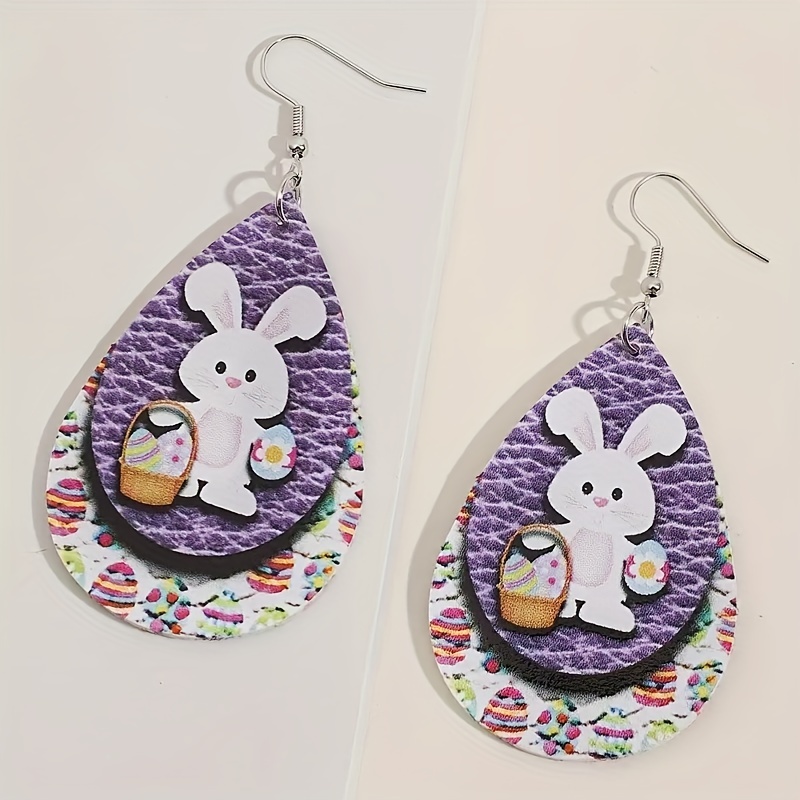 Easter Rabbit Egg PU Leather Earrings For Men
