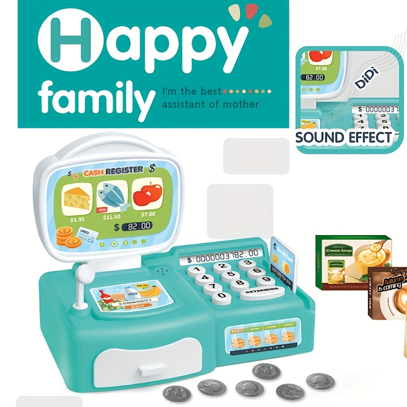 Caja registradora para niños, juego de juguetes electrónicos, juguete  clásico con sonido, cesta de compras de alimentos, tarjeta de crédito,  regalo