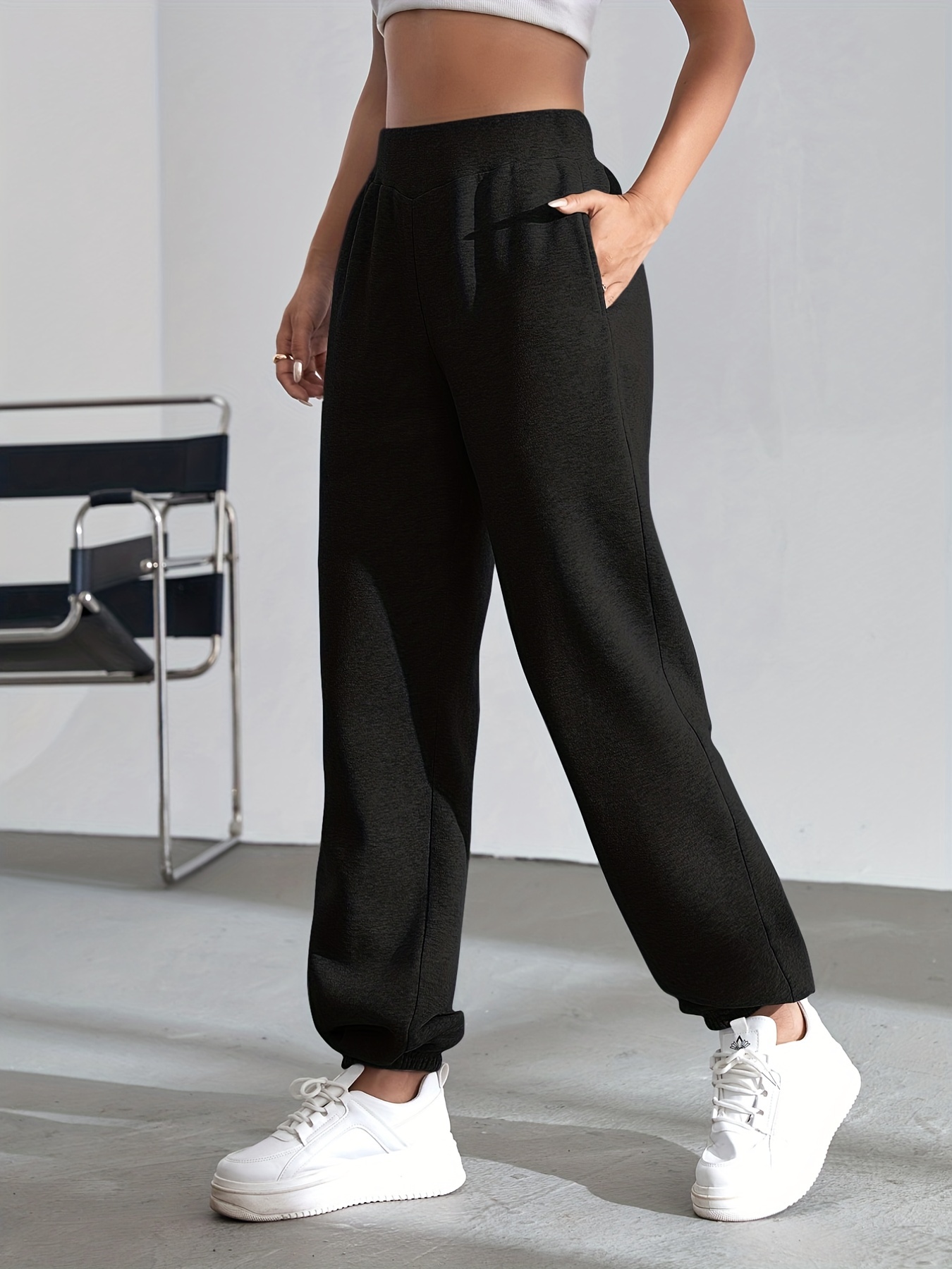 Solid Faux Fur Pants Versatile Elastic Waist Straight Leg - Temu