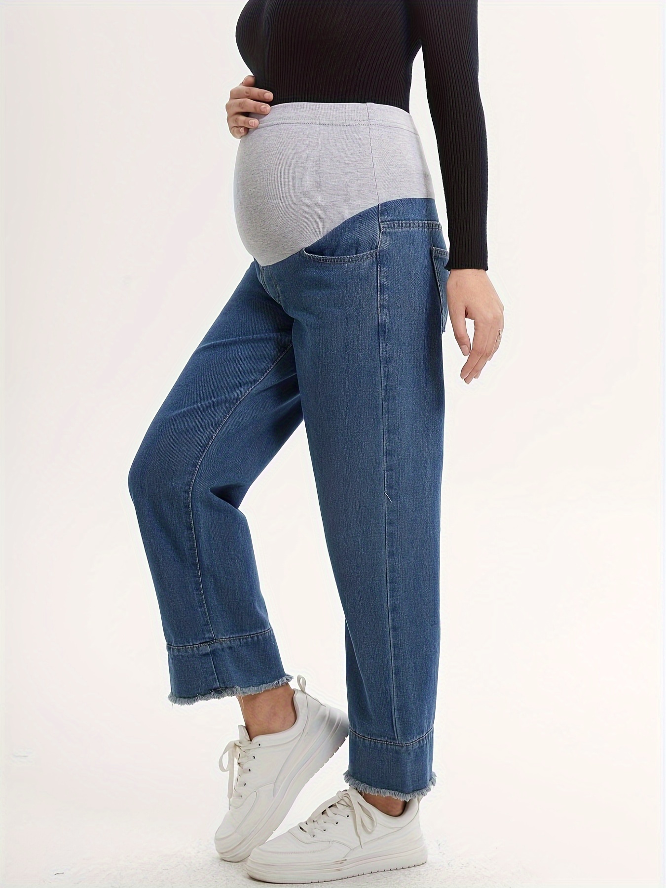 Comfy Stretchy High Waist Tummy Support Maternity Jeans - Temu