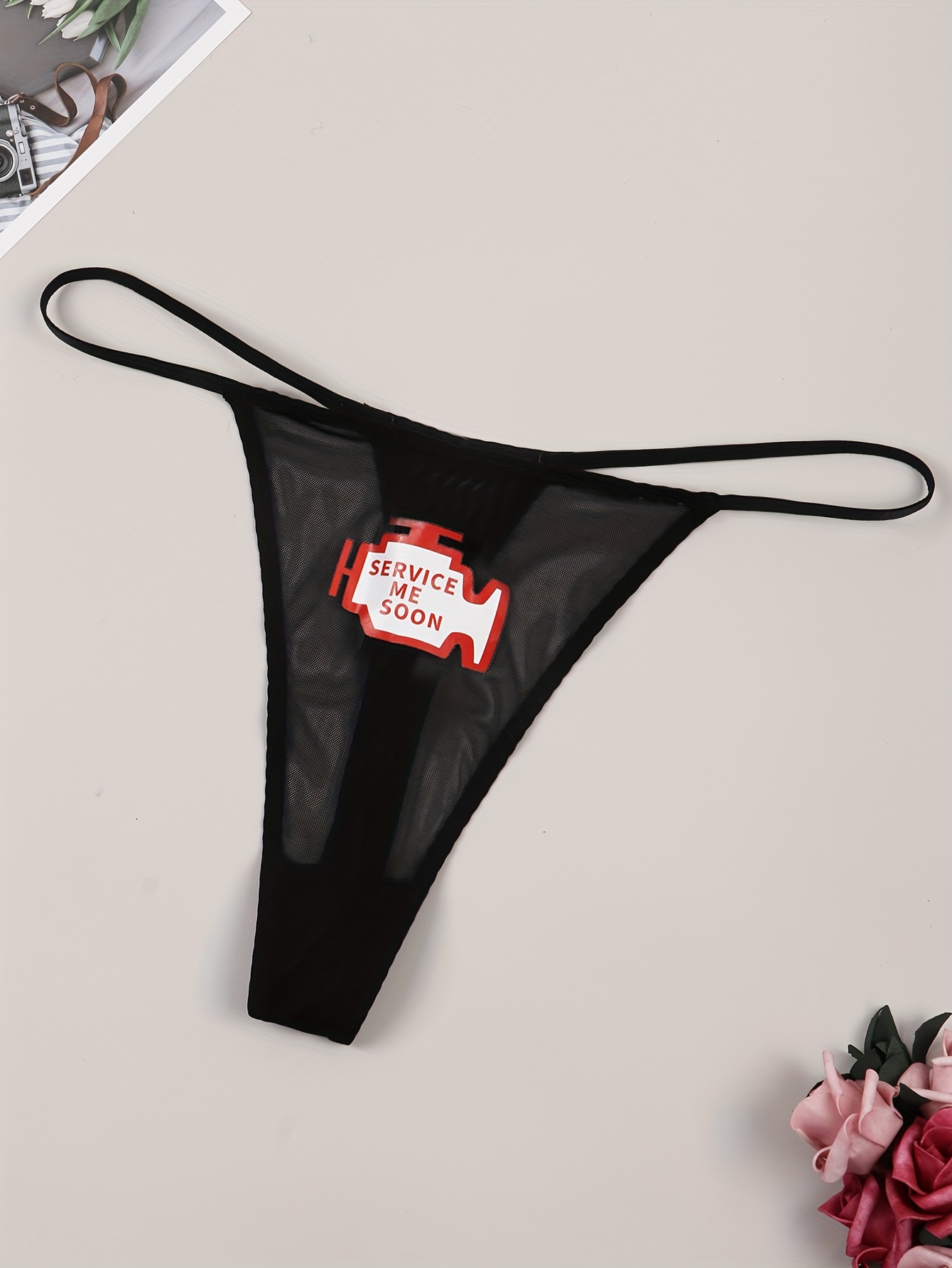 V-String Heart Printed Thong for Womens Sexy T Back Low Waist