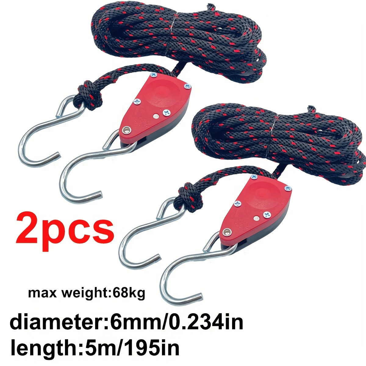 2pcs 6mm 5m Max Weight 68kg Hook Rope Pulley Adjuster With Tent Rope  Camping Tent Tie Down Rope Canopy Awning Rope Hook, Shop The Latest Trends
